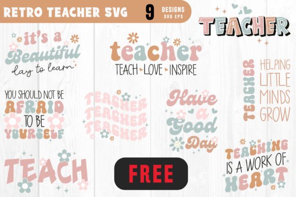 Retro Teacher Quotes SVG Bundle: Graphics for Crafts